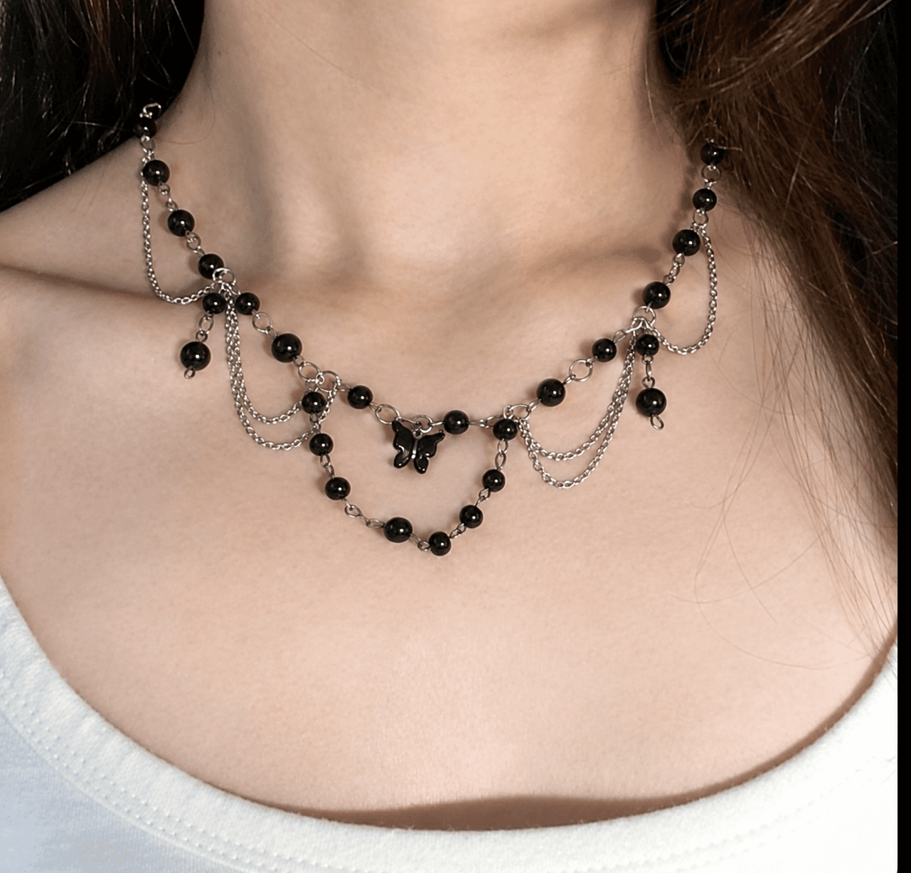 black bead necklace - Thumbnail 2