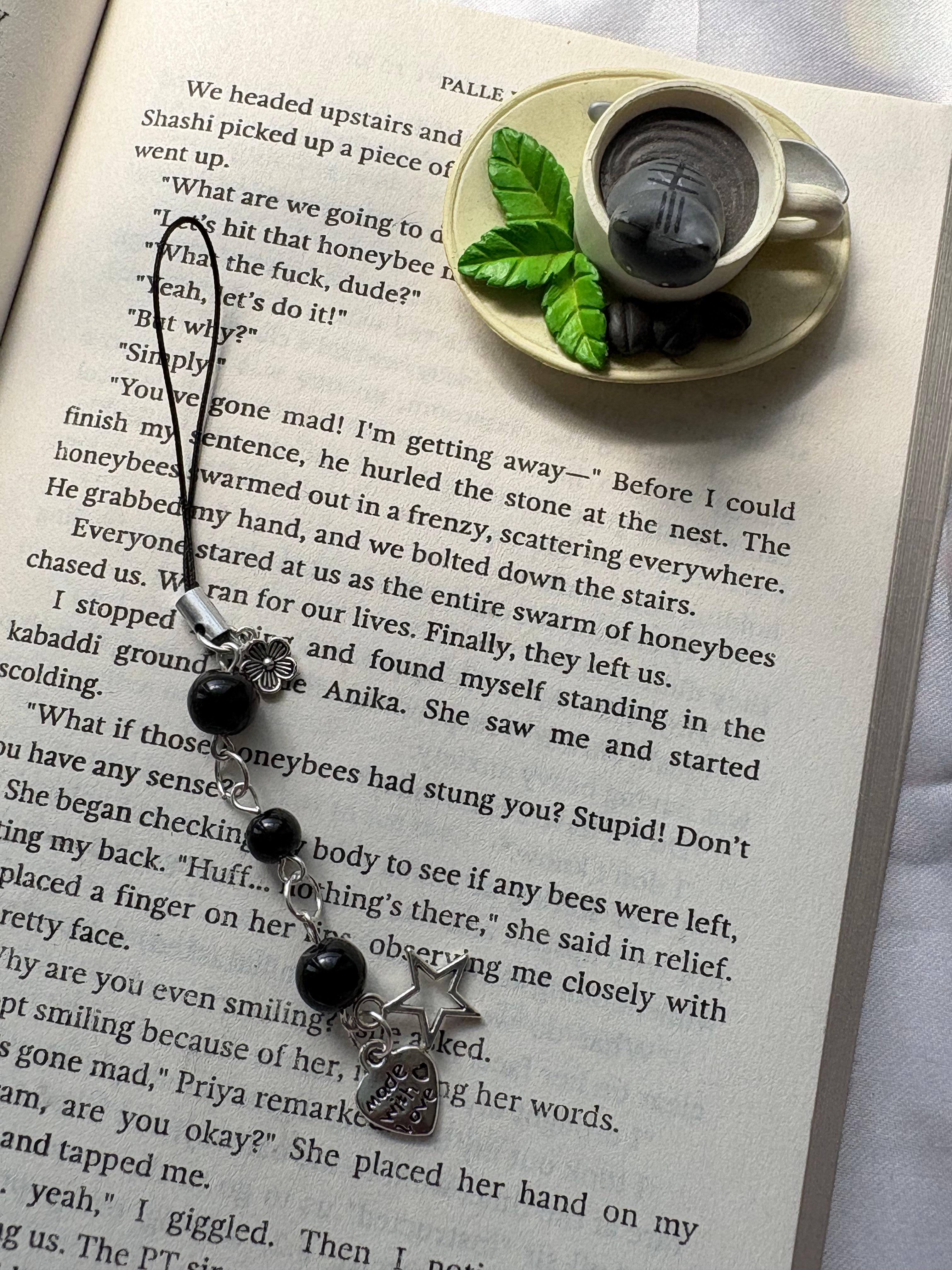 black bead phone charm - Thumbnail 2