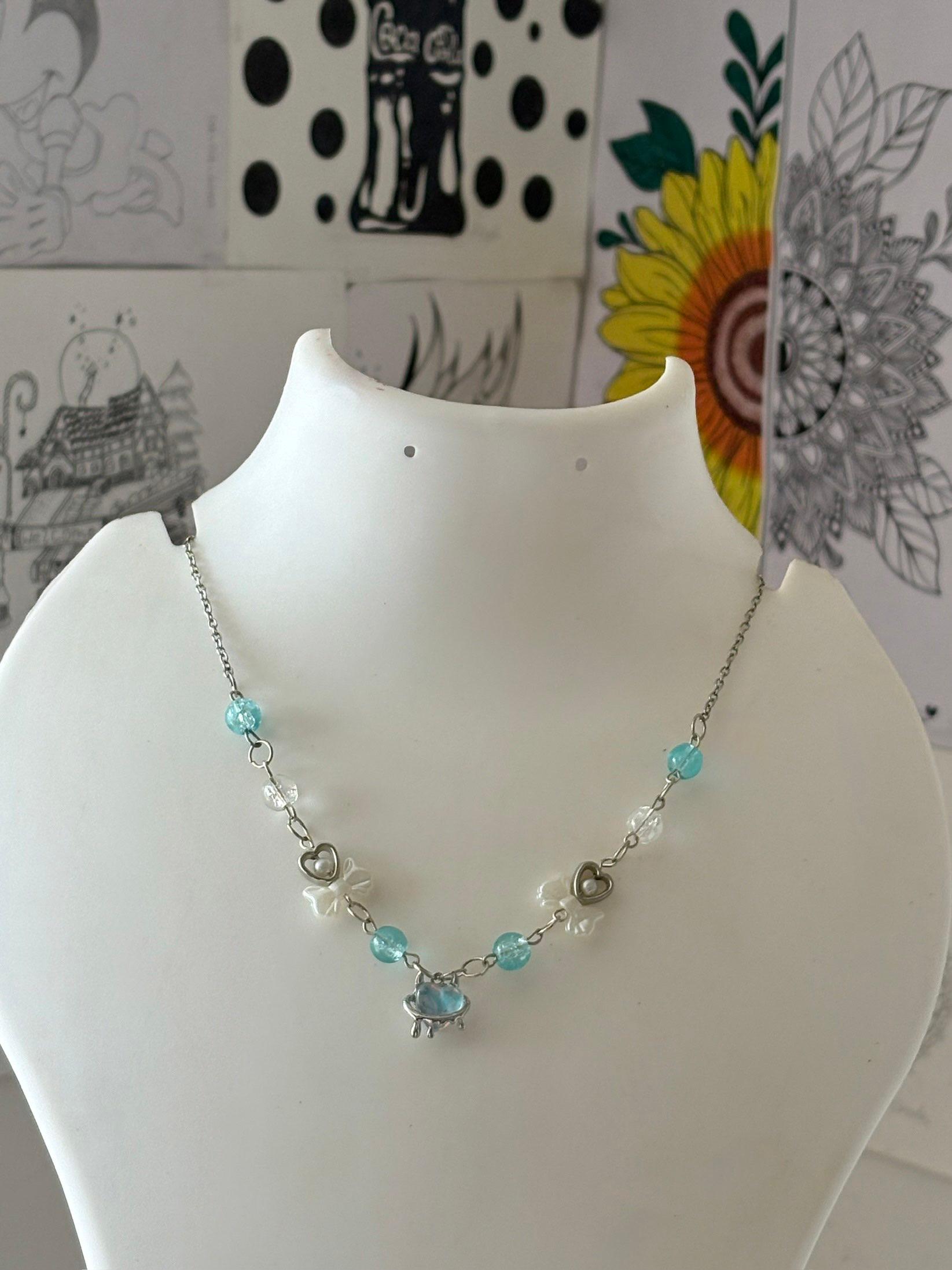 crystal blue necklace - Image 1
