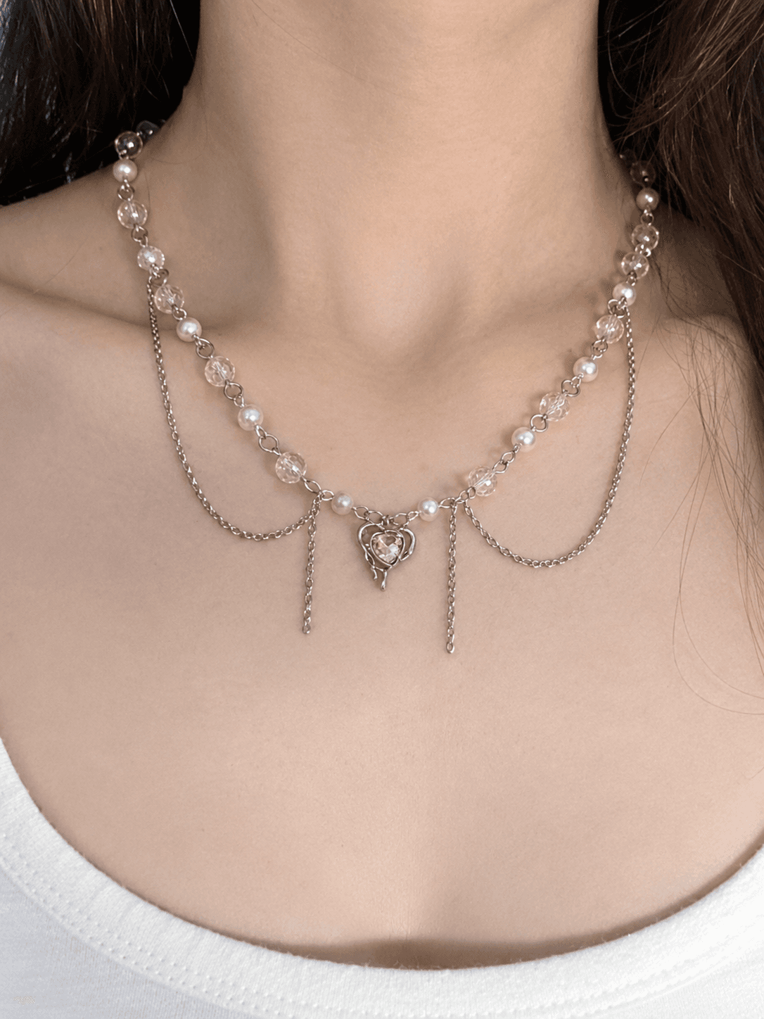 pink crystal bead necklace - Thumbnail 2