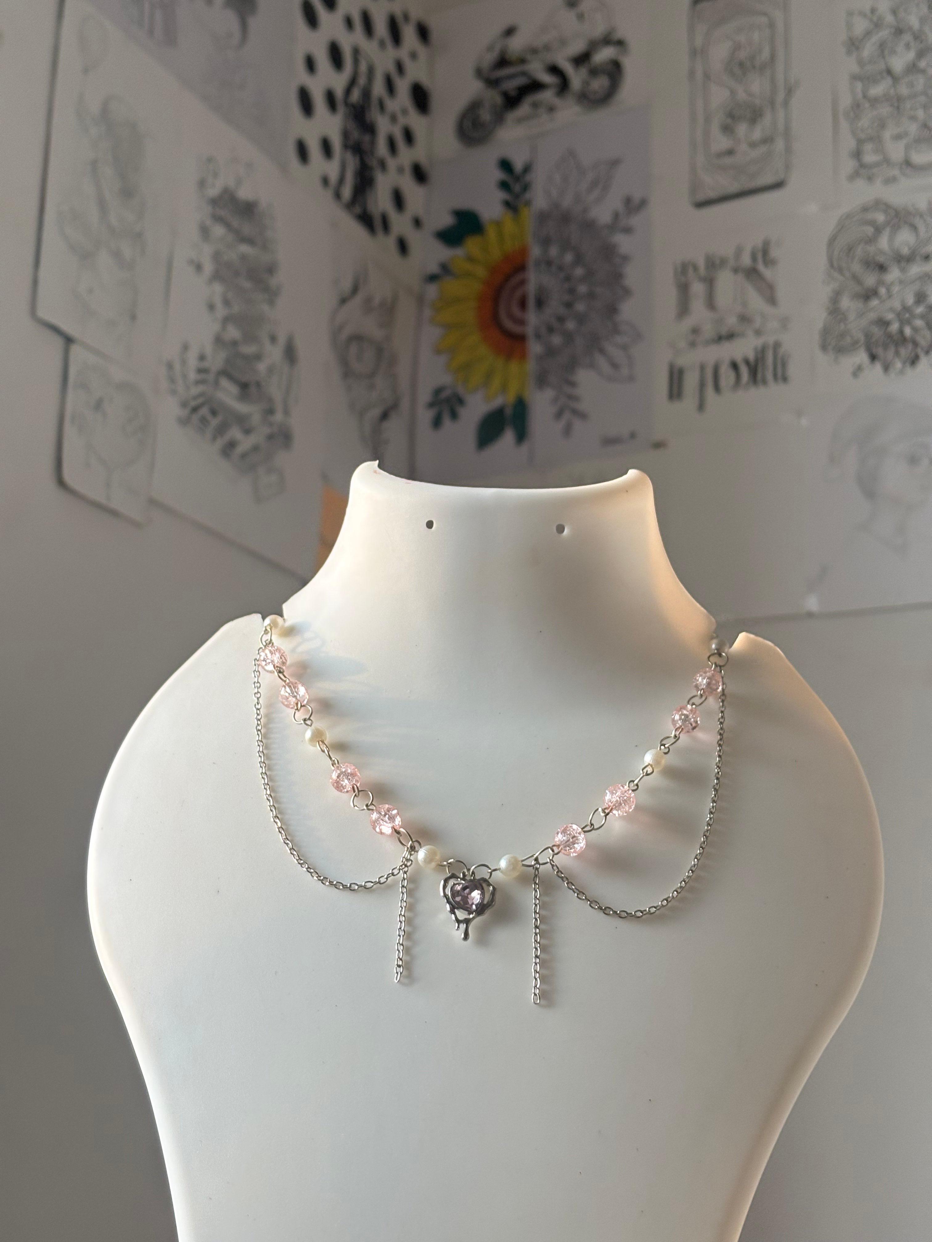 pink crystal bead necklace - Thumbnail 3